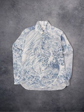RARE KITON NAPOLI Blue Wave Luxury Casual Formal Cotton Italian Shirt RRP1600$+